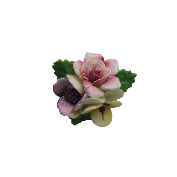 Vintage Pink Green Porcelain Rose Brooch Handcrafted In England - Picture 1 of 6